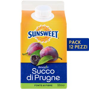 succo di prugne sunsweet confezione in tetrapak con tappo richiudibile bevanda funzionale fonte di fibre per equilibrio intestinale confezione multipla da 12 pezzi per risparmiare