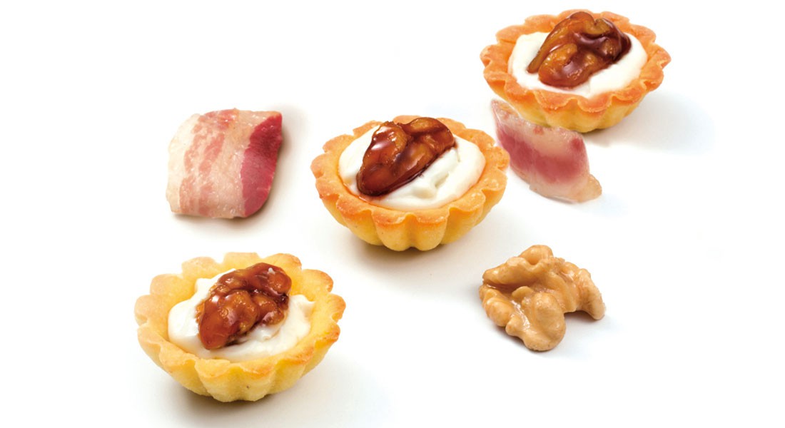 Tartelletta con gorgonzola, pancetta e Noci Ventura
