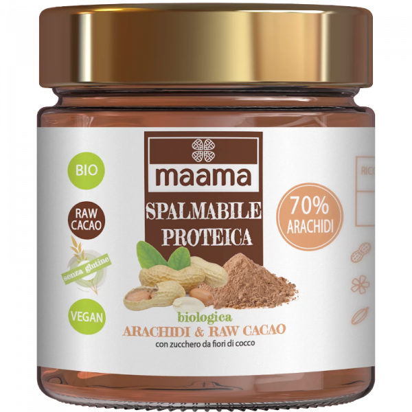 Crema spalmabile proteica con arachidi e raw cacao