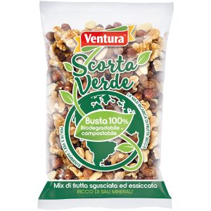 mix frutta secca sgusciata e uvetta scorta verde ventura busta compostabile