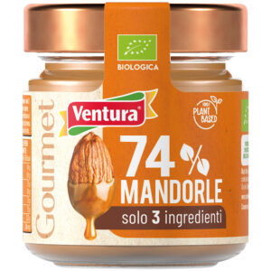 barattolo crema gourmet 74% mandorle etichetta arancione