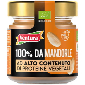 barattolo crema proteica 100% da mandorle etichetta arancione