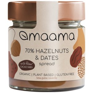 barattolo crema maama spalmabile bio nocciole 70% e datteri con fave di cacao